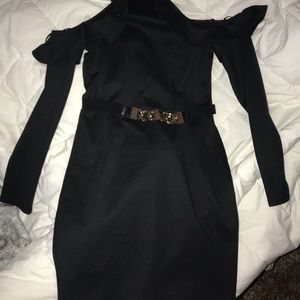 Body con dress with off the shoulder fringe,zip up